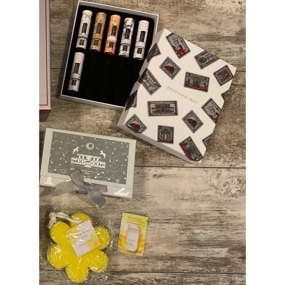 New/Used Lot Of Beekman 1802 Goodies! Storage Box, Lip Balms & Bath Sponge